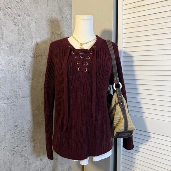 Preppy Soft & Cozy Purple Sweater with Lace Up Detailing - Picture 4 of 6